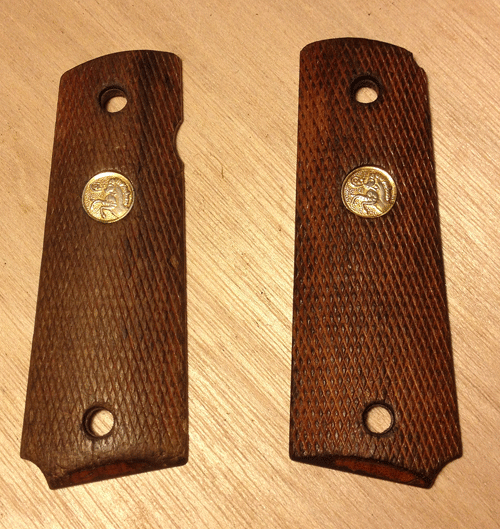 colt 1911  walnut zebrano wood grip brass insert 